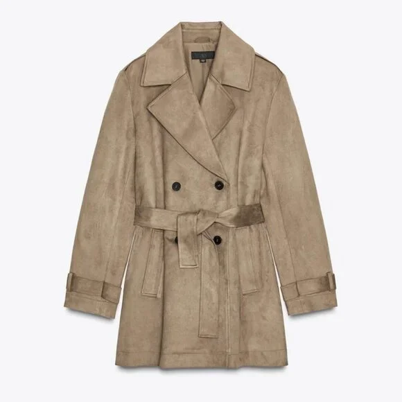 NWT Zara Faux Suede Trench Coat - Picture 5 of 8